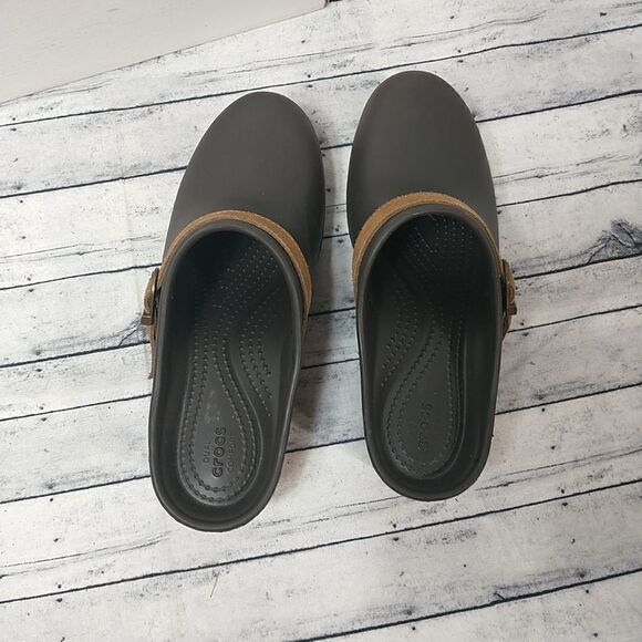 CROCS Sarah Belted Clogs 203631 Womens SZ8 Brown Leather Strap - Picture 6 of 12